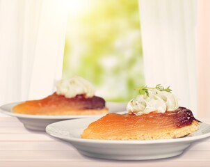 Traditionally tasty sweet cake on the desk