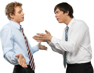 Young male businessman yelling at an employee