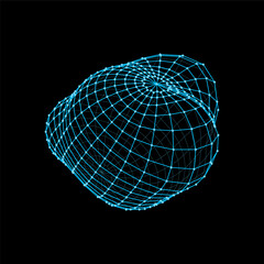3d futuristic sphere and wireframe ball shape. Futuristic geometric hologram, digital technology blue wire line vector shape or dimensional grid structure. Virtual 3d ball model
