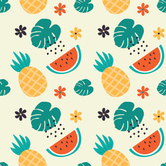 tropical seamless vector pattern (watermelon, pineapple)