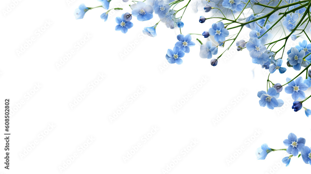 Wall mural delicate forget-me-not blooms as a frame border, isolated with negative space for layouts