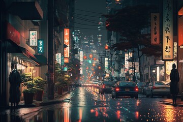 Fototapeta na wymiar Tokyo at night, generative ai 