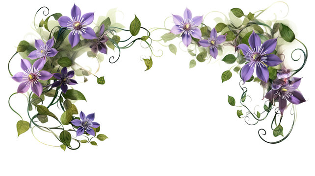 winding passionflower vines as a frame border, isolated with negative space for layouts