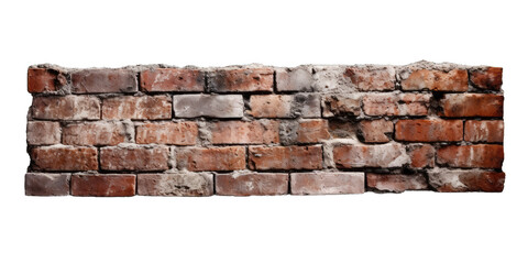 Brick wall isolated on transparent background. Old red brick wall