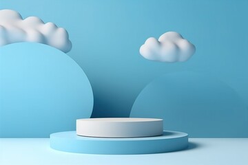 Minimalistic abstract scene background, blue podium for product ad. Flawless