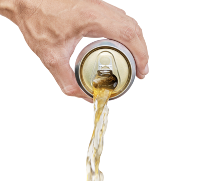 Hand pour beer from aluminum can