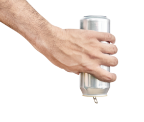 Upside down hand hold mockup shiny aluminum slim can