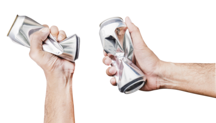 Hand hold compressed shiny aluminum can