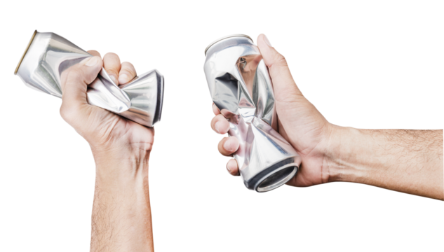 Hand hold compressed shiny aluminum can