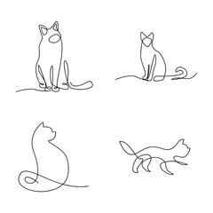 Cat single Line set logo icon design illustration