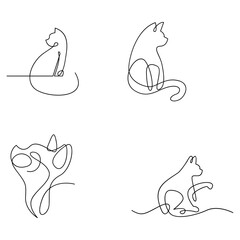 Cat single Line set logo icon design illustration