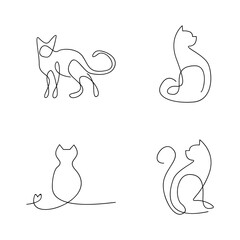 Cat single Line set logo icon design illustration