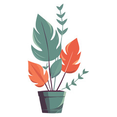 houseplant and leaves illustration