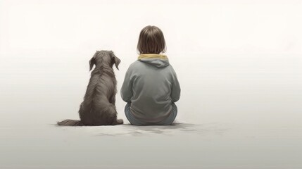 A young child and their loyal companion, a friendly brown dog. Generative ai