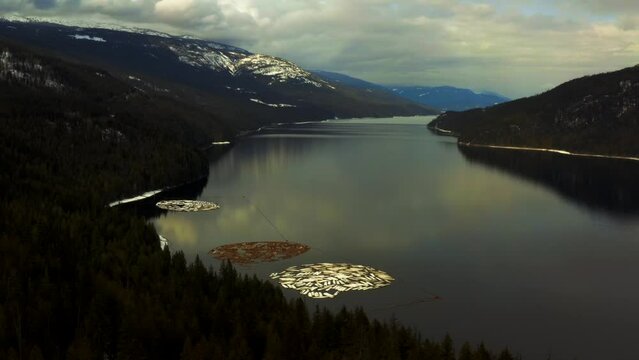 Nature's Symphony: Aerial Footage of Shuswap Lake and Surrounding Mountains