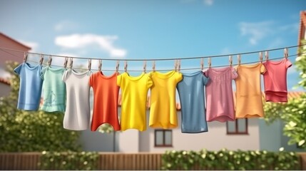 A Clothes Line with Colorful Laundry Hanging in a Row. Generative ai