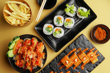 sushi on a plate flat lay