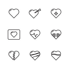 small set of black outline icons with heart crosses for your project