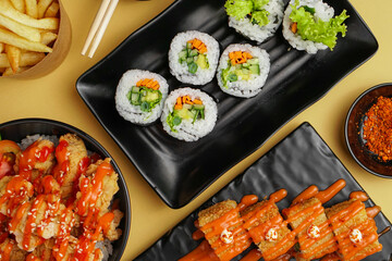 sushi on a plate flat lay