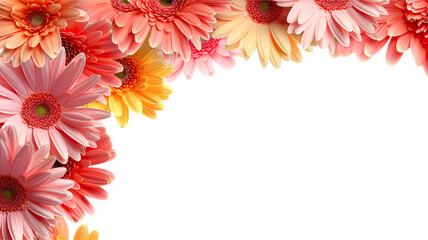 vibrant gerbera daisy petals as a frame border, isolated with negative space for layouts