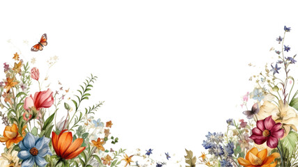 Fototapeta premium whimsical wildflower blossoms as a frame border, isolated with negative space for layouts