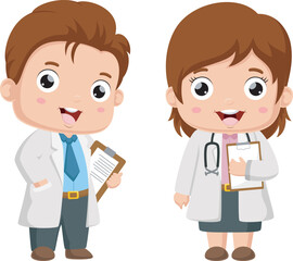 Cute little doctor and nurse cartoon