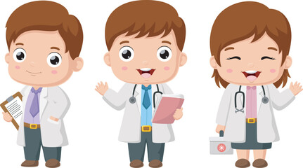 Obraz premium Cute little doctor and nurse cartoon