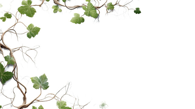 twisting grapevine tendrils as a frame border, isolated with negative space for layouts