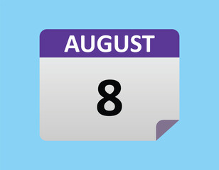 August 8th calendar icon vector. Concept of schedule. business and tasks.