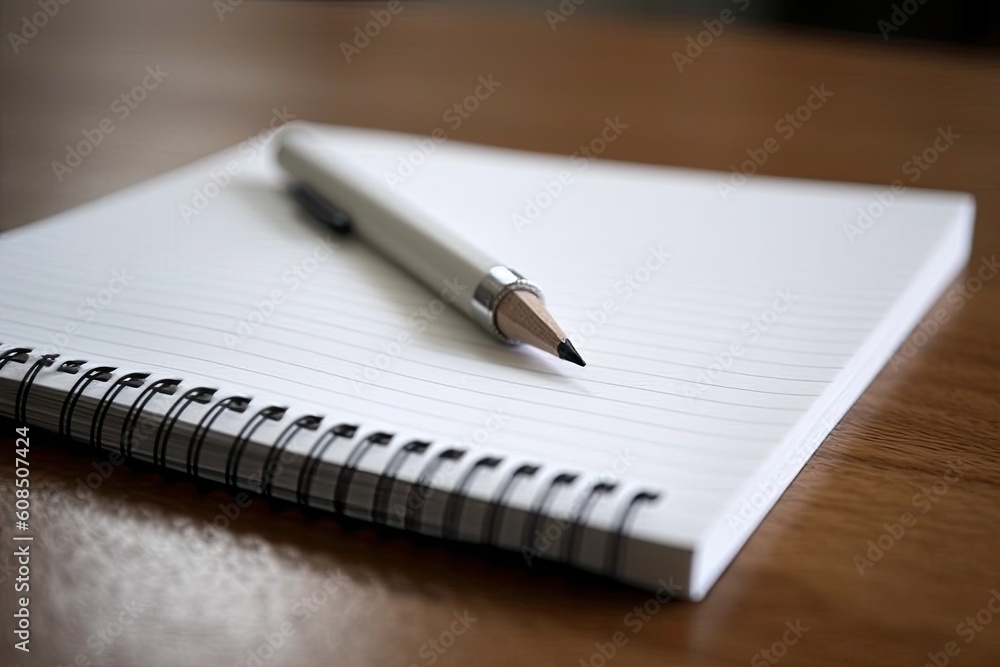 Poster notebook and pen on a wooden table generative ai