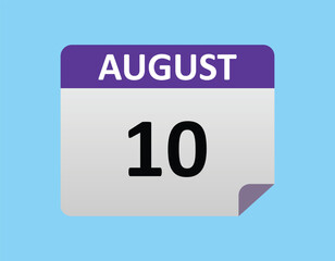 August 10th calendar icon vector. Concept of schedule. business and tasks.
