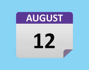 August 12th calendar icon vector. Concept of schedule. business and tasks.