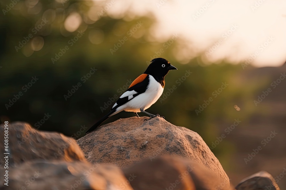 Poster bird perched on a rock in a monochrome color scheme generative ai