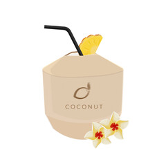 Peeled Fresh Coconut Drink Vector Illustration Logo