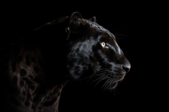majestic black leopard staring intensely in the darkness Generative AI