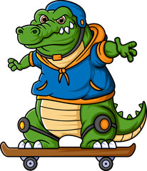 Obraz premium Cute Crocodile Playing Skateboard Cartoon