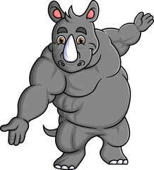 Strong rhinoceros cartoon posing mascot character