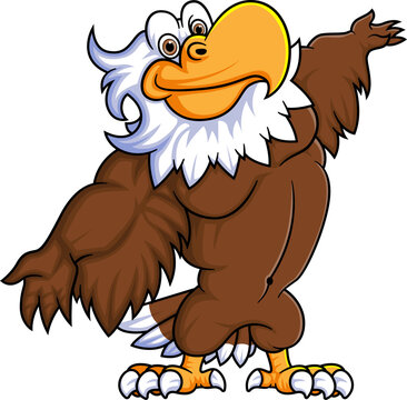 Funny eagle cartoon posing mascot character