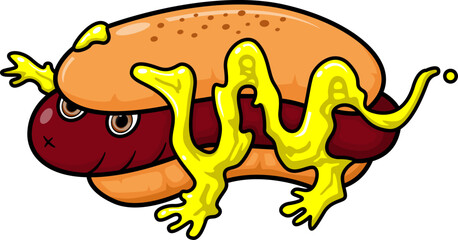 Monster hotdog cartoon mascot character