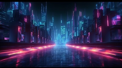 A futuristic city at night with colorful neon lights. Generative ai