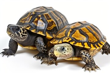 two cute small turtles on a plain white background Generative AI