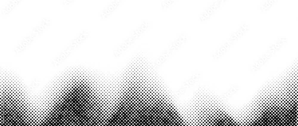 Poster halftone wavy grunge background. faded grain textured wallpaper. black and white noise grit surface.