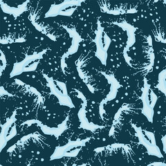 seamless pattern with splashes and splashes of water on a dark blue background