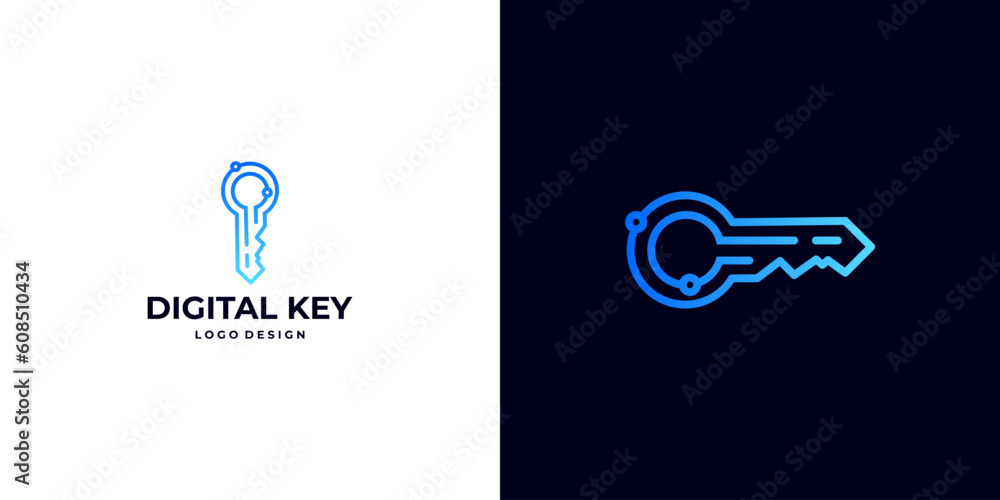 Poster logo for a Web3 Blockchain Development Agency. Digital key logo.