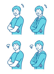 Young man crossing arms vector illustration set