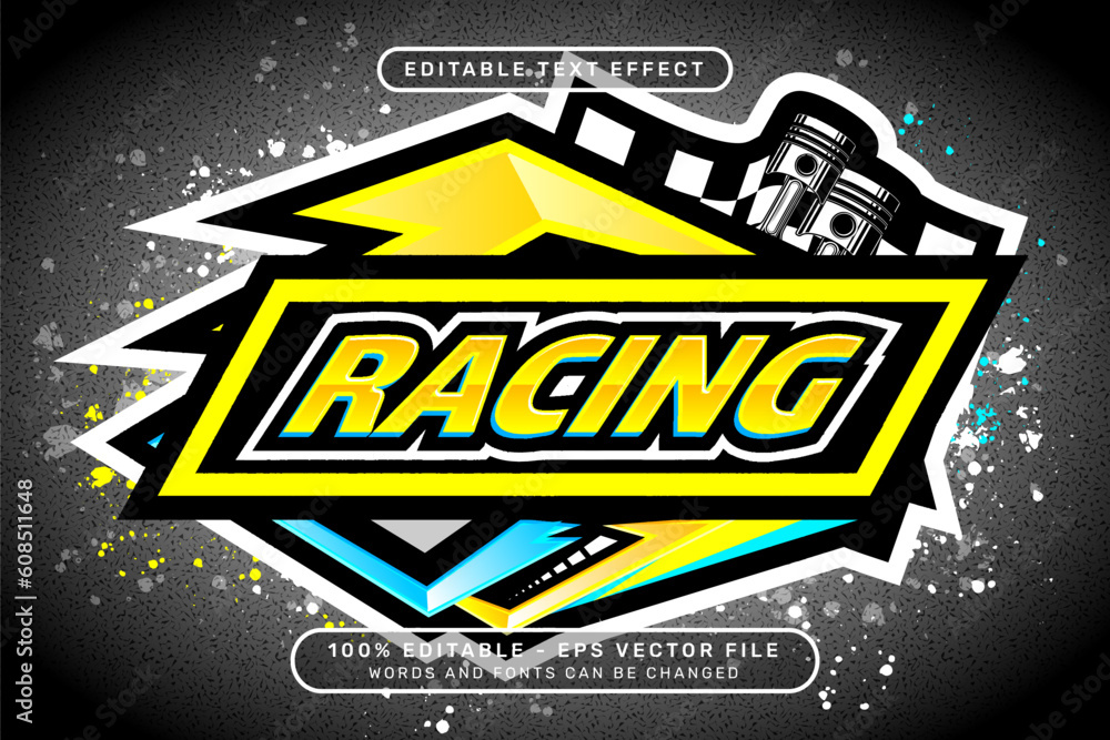 Poster racing 3d text effect and editable text effect with colorful borders
