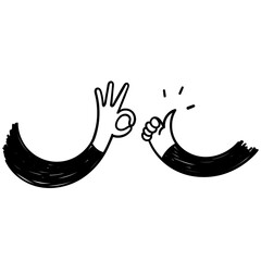 hand drawn doodle person hand ok sign illustration vector