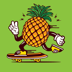 Pineapple Fruit Skater Mascot Vector Skateboarding Character Design