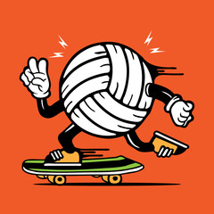 Volley Ball Skater Mascot Vector Skateboarding Character Design