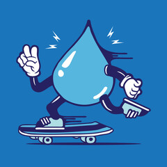 Water Drop Skater Mascot Vector Skateboarding Character Design